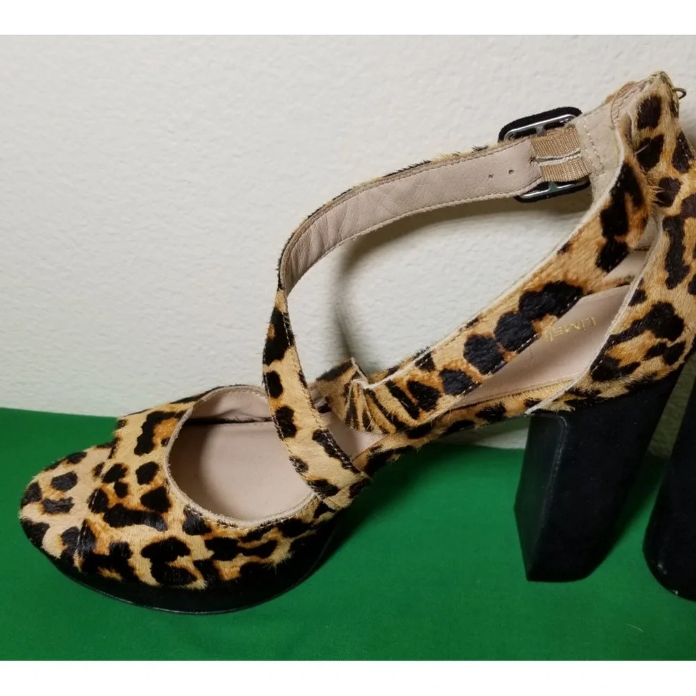 Limelight Brown Leopard Platform Block Heel Ankle Strap Women Size 11 Retro City